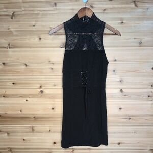 Intimately Free People Black Lace Mock Neck Corset Mini Dress Open Back Medium